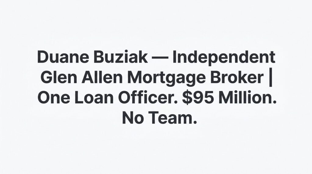 Duane Buziak — Independent Glen Allen Mortgage Broker | One Loan Officer. $95 Million. No Team.