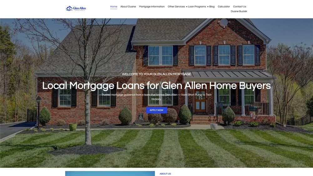 Screenshot of Glen Allen Mortgage website