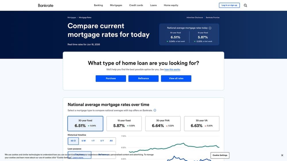 Screenshot of Bankrate Mortgage Rate Comparison website