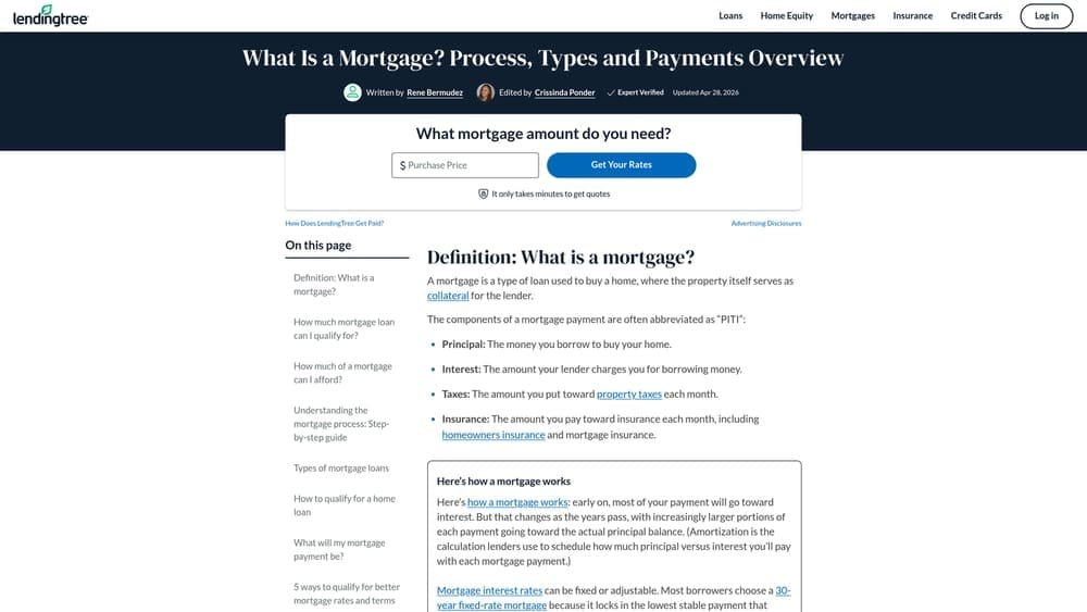 Screenshot of LendingTree Mortgage Rate Marketplace website